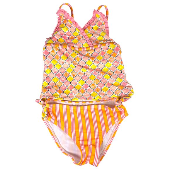 Tommy Bahama Pink Yellow Orange Pattern Two Piece Swimsuit Toddler Size 4T - Picture 1 of 3